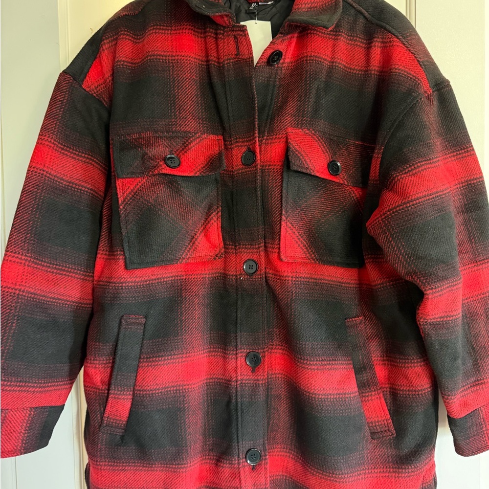 Long Plaid flannel Shacket. New